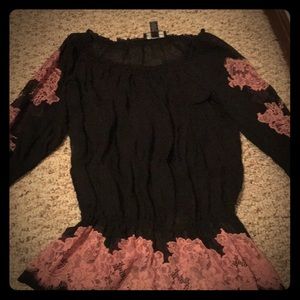 Black sheer blouse with floral lace detail